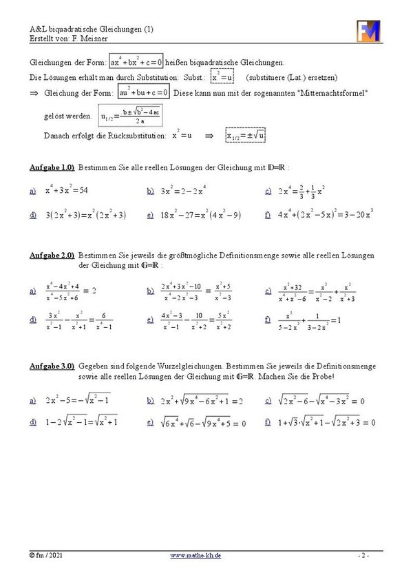 A&L Biquadratische Gleichungen (1)